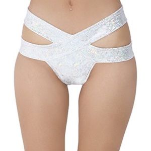 iHeartRaves Criss Cross ruched back holo booty shorts size S